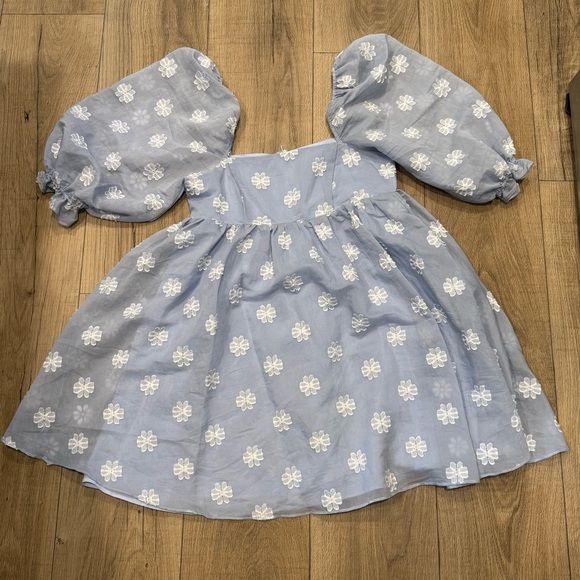 Storia Dresses & Skirts - Storia Blue Off-the-Shoulder Dress Small Puff Sleeves